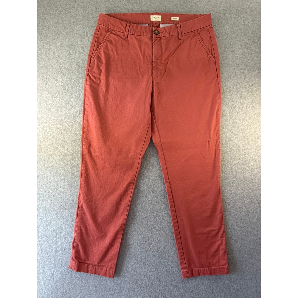 Dockers Boyfriend Chino Pants Terracotta Coral Mid Rise Stretch Trousers Womens